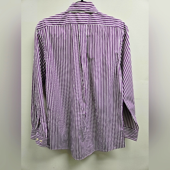 Ralph Lauren Men's Classic Fit Striped Poplin Shirt - Size 15 in Purple/White - Picture 2 of 14